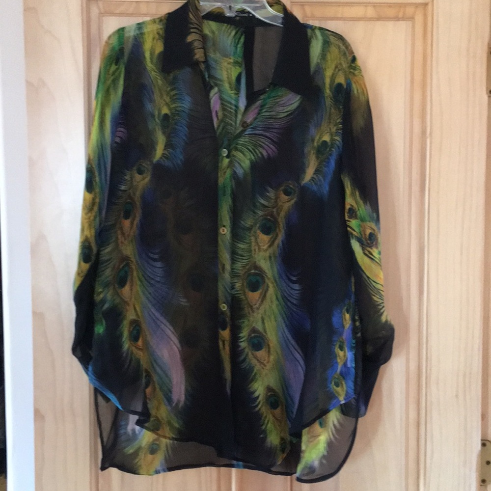 Klaveli Sheer Tunic Length Blouse